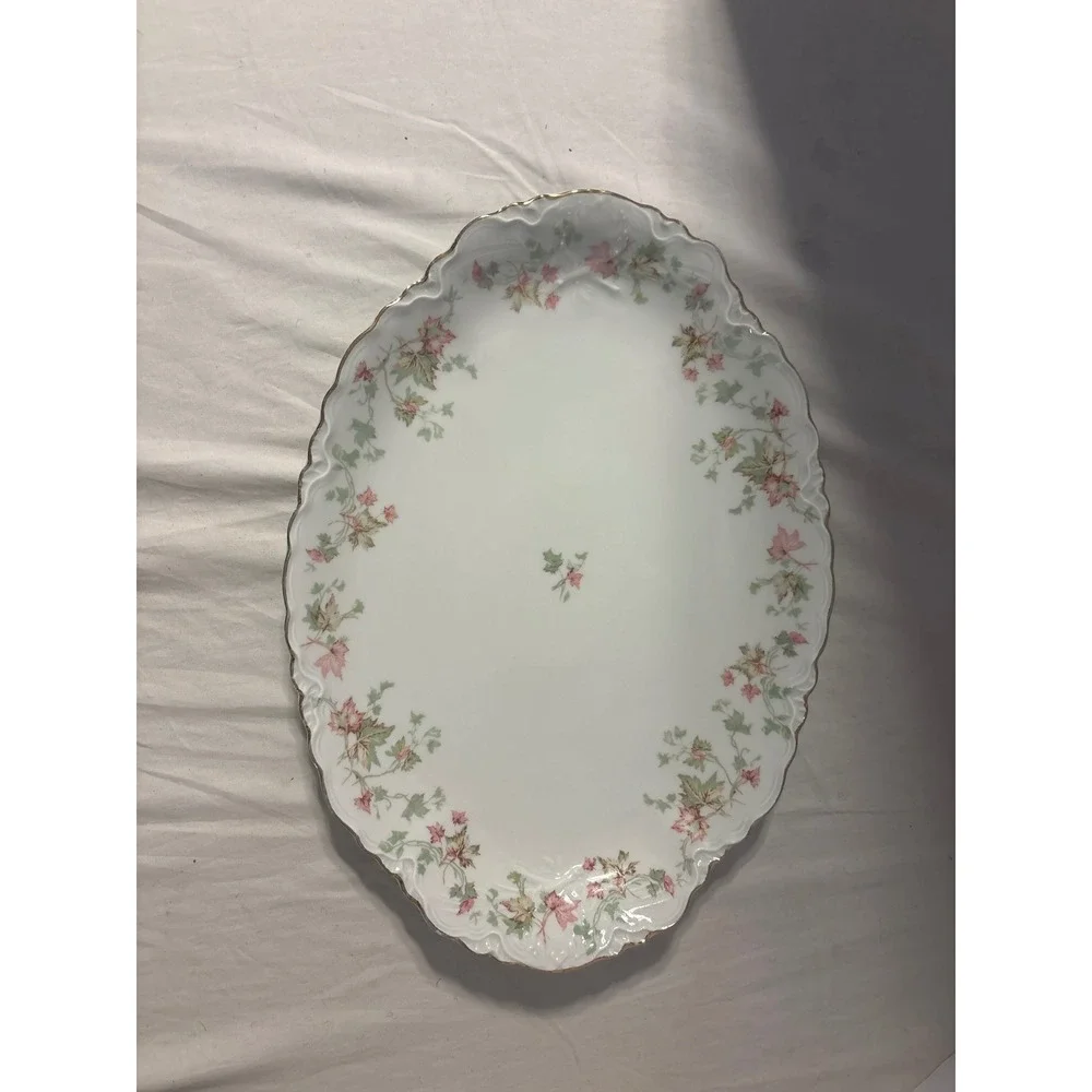Hutschenreuther Selb Bavaria US Zone Porcelain Floral Serving Set 3pc Gold Trim